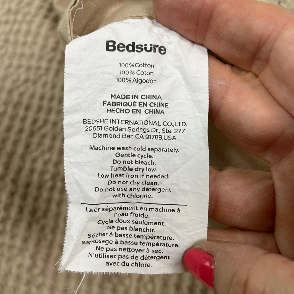 Bedsure Duvet Cover Unisex 82x86 Tan Excellent Waffle Weave 100% Cotton Button